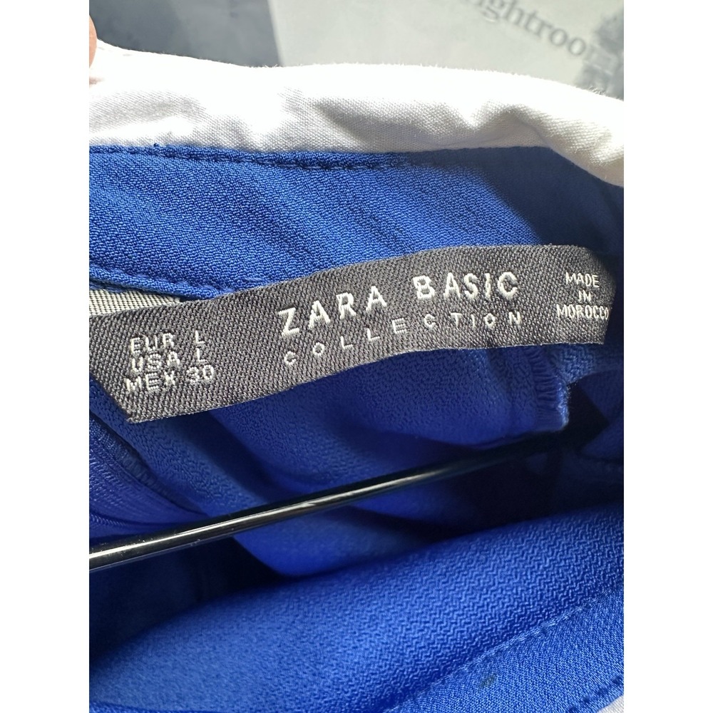 Zara Basic Women Blue Polyester Collared Short Sleeve Knee Length Dress Size L - Picture 5 of 8